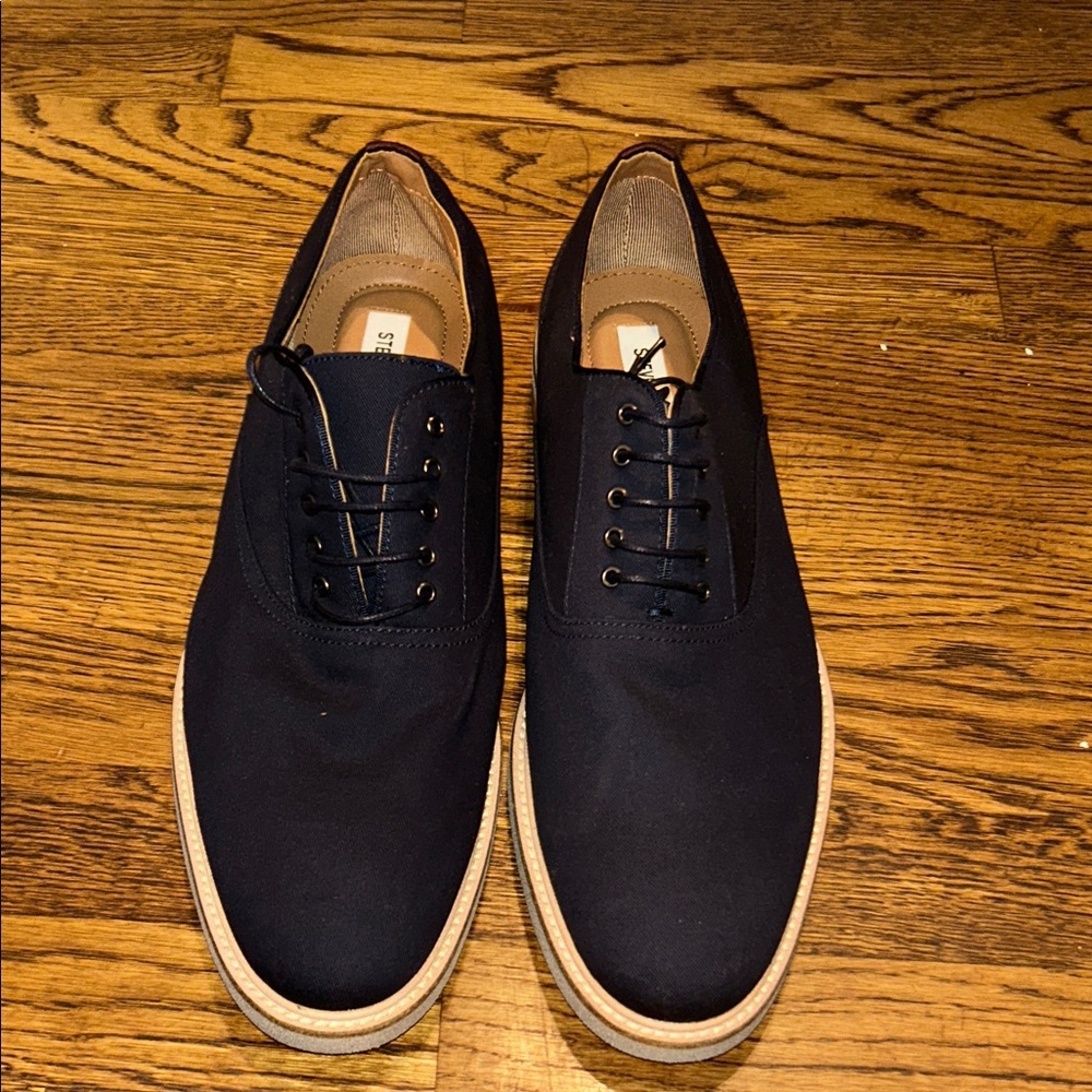 Steve Madden Black Canvas Derby Shoes with Tan Sole Men’s Size 13